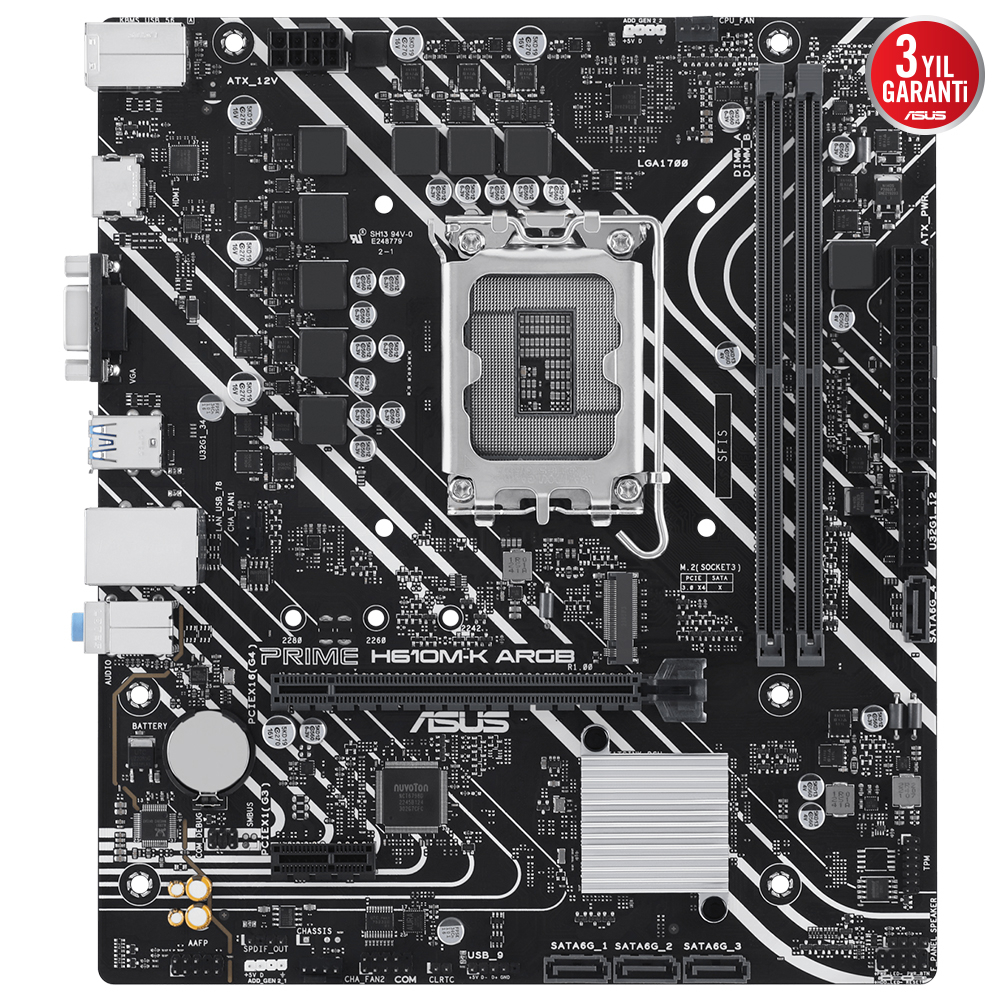 ASUS PRIME H610M-K ARGB 5600MHz DDR5 Soket 1700 M.2 HDMI VGA mATX Anakart - Görsel 2